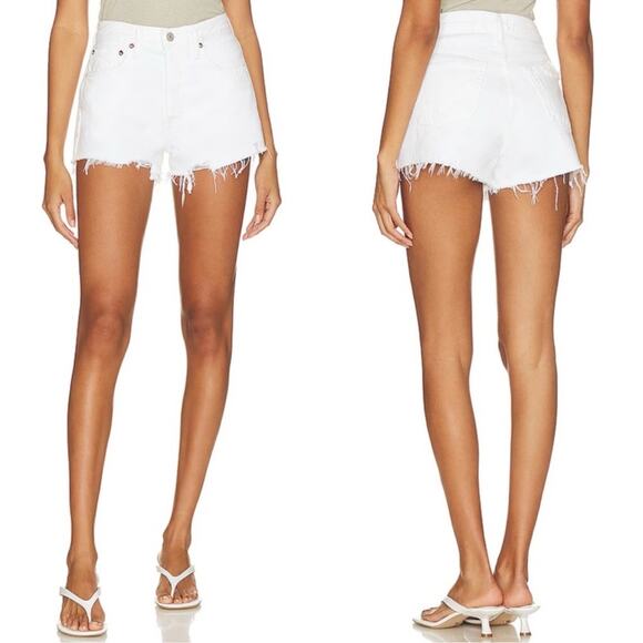 Agolde Revolve Women’s Parker Denim Shorts in White Repose Raw Hem Size 28 - Picture 1 of 14
